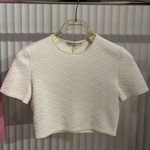 NWT Alexander Wang Skewed Logo Jacquard Cropped Tee In Creamy Bone Size M